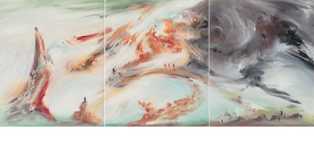 Le premier monstre lent - triptyque - huile sur toile - 73x180 cm - 2008